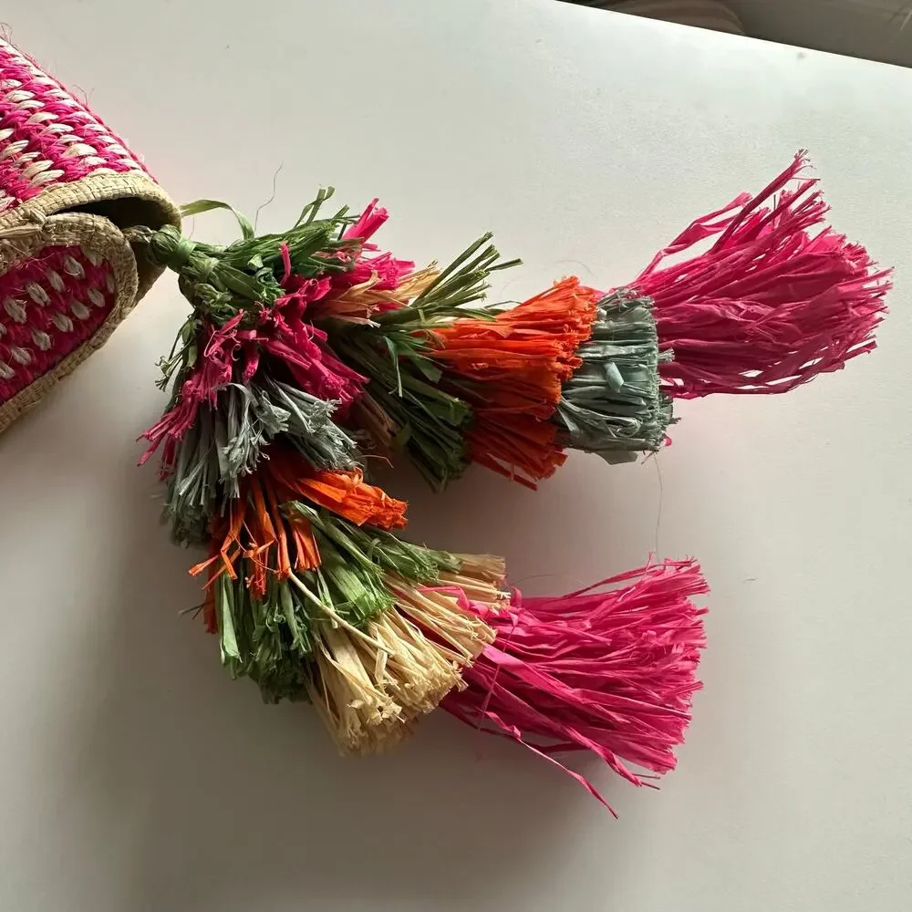 Mar Y Sol Colorful Straw Raffia Clutch Resort Fiesta Euro Summer Going Out Bag